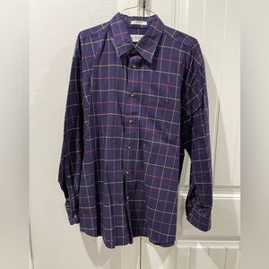 Orvis Men's Blue and Red Plaid Shirt